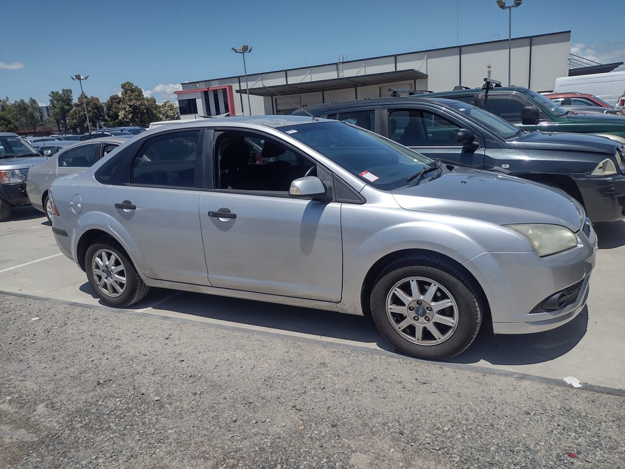 Silver sedan viewed from the side